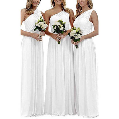 Women One Shoulder Bridesmaid Dresses Long Aline Chiffon Prom Evening Gown