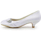 Women Closed Toe Comfort Heel Rhinestone Satin Wedding Bridal Shoes