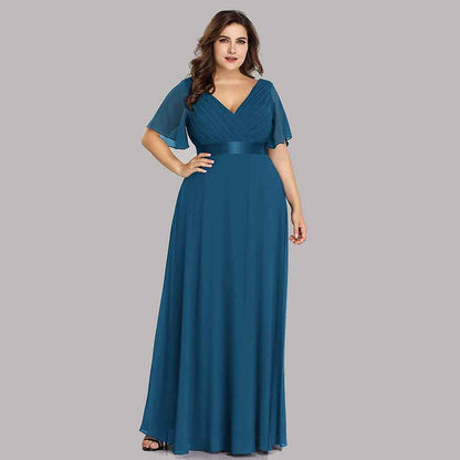 Women's Bridesmaid Dress Plus Size Double V-Neck Evening Party Maxi Dress