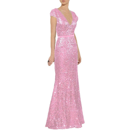 sd-hk Women's Off Shoulder Sequins Evening Dress Long Mermaid Side Slit Formal Dresses