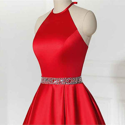 Short Prom Dress Halter Homecoming Dresses with Pockets Satin Cocktail Dress
