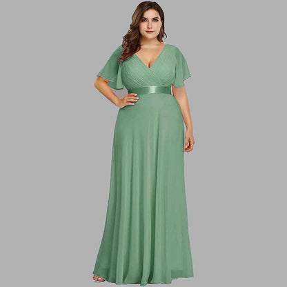 Women's Bridesmaid Dress Plus Size Double V-Neck Evening Party Maxi Dress
