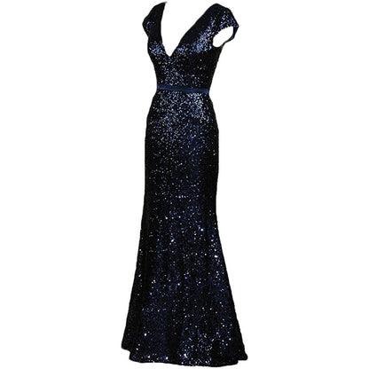 sd-hk Women's Off Shoulder Sequins Evening Dress Long Mermaid Side Slit Formal Dresses