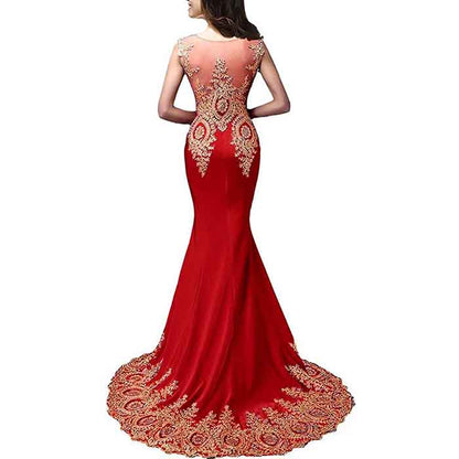 Women's Embroidery Lace Long Mermaid Formal Evening Prom Dresses