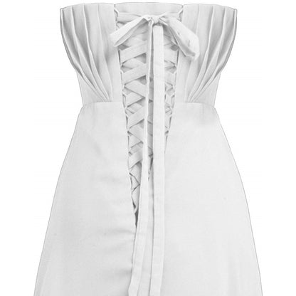 Women's Strapless Lace up Back Bridesmaid Evening Formal Maxi Dresses