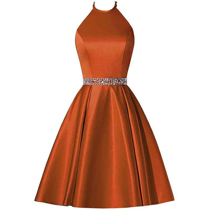 Short Prom Dress Halter Homecoming Dresses with Pockets Satin Cocktail Dress
