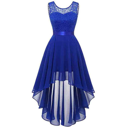 Women's Floral Lace Chiffon Bridesmaid Dress High Low Swing Party Dress
