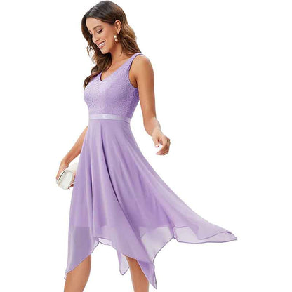 Women's Vintage Floral Lace Dress Asymmetrical Cocktail Bridesmaid Dress