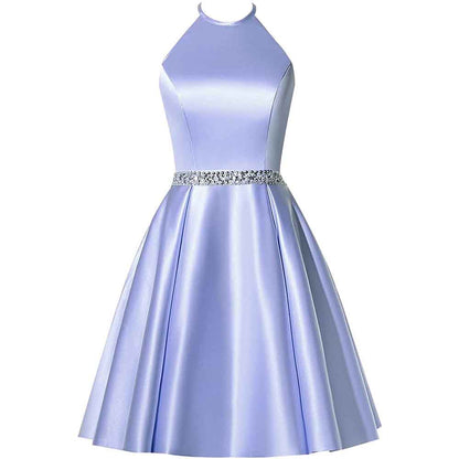 Short Prom Dress Halter Homecoming Dresses with Pockets Satin Cocktail Dress