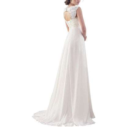 sd-hk Women's Sleeveless Lace Chiffon Evening Wedding Dresses Bridal Gowns