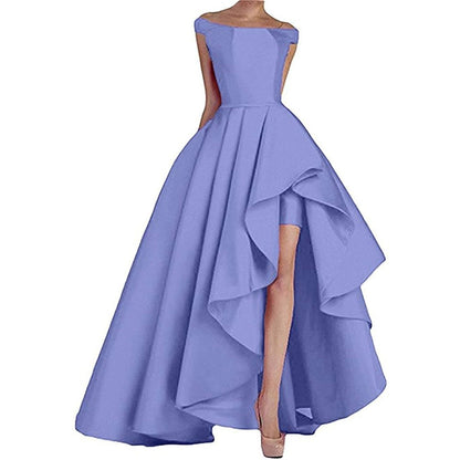 sd-hk Women's Off Shoulder Evening Prom Dresses High Low Wedding Gowns