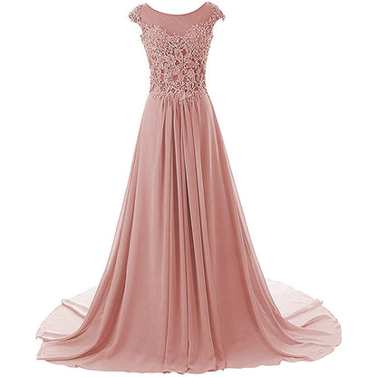 sd-hk Women Lace Bridesmaid Dress Chiffon Prom Dress Cap Sleeve Prom Dresses