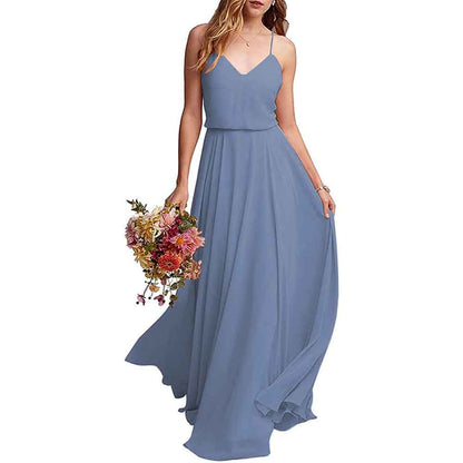 Women's Long Spaghetti Straps Prom Dress Chiffon Bridesmaid Dresses