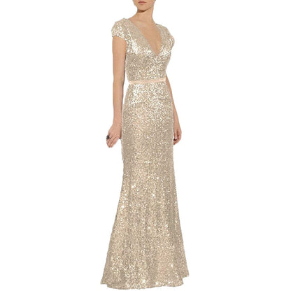 sd-hk Women's Off Shoulder Sequins Evening Dress Long Mermaid Side Slit Formal Dresses