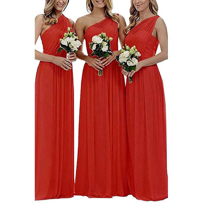 Women One Shoulder Bridesmaid Dresses Long Aline Chiffon Prom Evening Gown