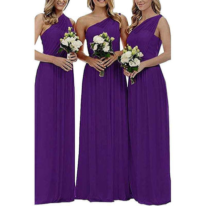Women One Shoulder Bridesmaid Dresses Long Aline Chiffon Prom Evening Gown