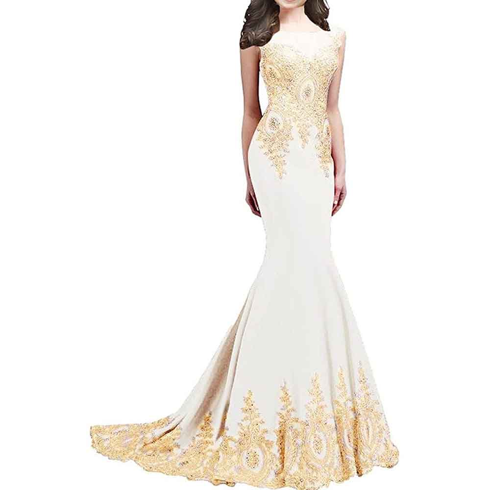 Women's Embroidery Lace Long Mermaid Formal Evening Prom Dresses
