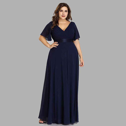 Women's Bridesmaid Dress Plus Size Double V-Neck Evening Party Maxi Dress