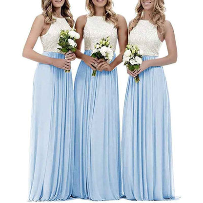 Lace Bridesmaid Dresses Sleeveless Long A Line Chiffon Wedding Guest Dresses