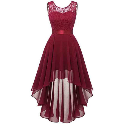 Women's Floral Lace Chiffon Bridesmaid Dress High Low Swing Party Dress