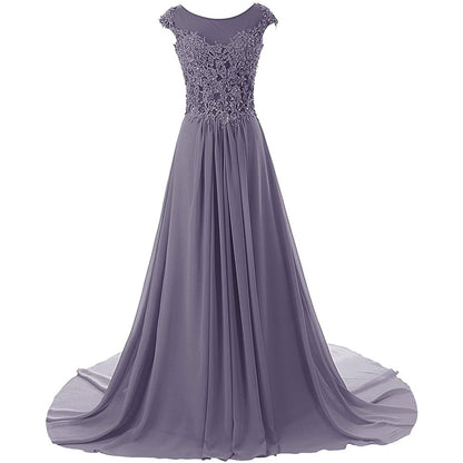 sd-hk Women Lace Bridesmaid Dress Chiffon Prom Dress Cap Sleeve Prom Dresses