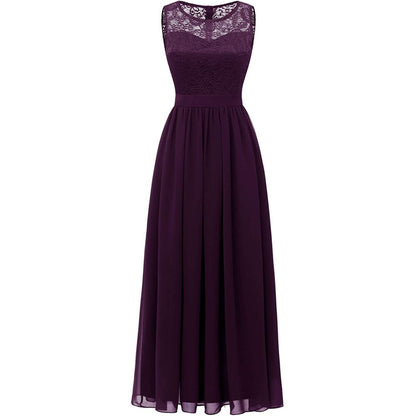 Women's Lace Chiffon Bridesmaid Dress Sleeveless Formal Wedding Party Dress