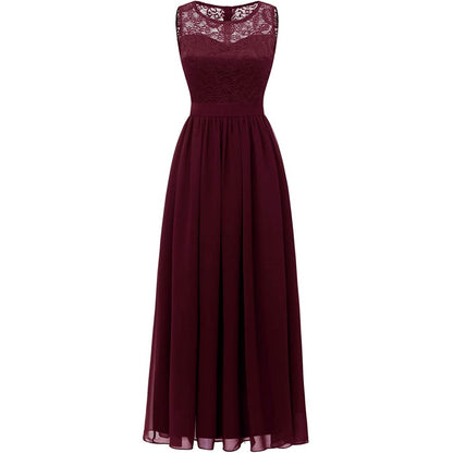 Women's Lace Chiffon Bridesmaid Dress Sleeveless Formal Wedding Party Dress