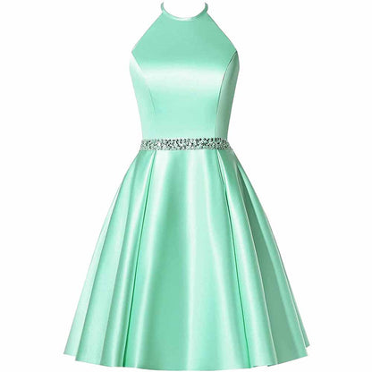 Short Prom Dress Halter Homecoming Dresses with Pockets Satin Cocktail Dress