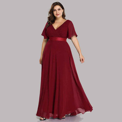 Women's Bridesmaid Dress Plus Size Double V-Neck Evening Party Maxi Dress
