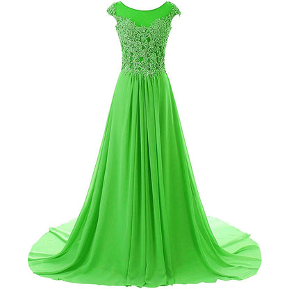 sd-hk Women Lace Bridesmaid Dress Chiffon Prom Dress Cap Sleeve Prom Dresses