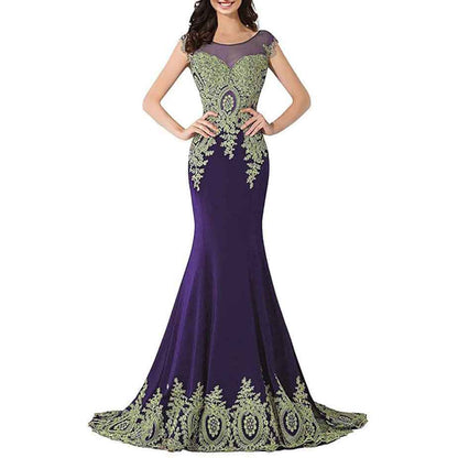 Women's Embroidery Lace Long Mermaid Formal Evening Prom Dresses