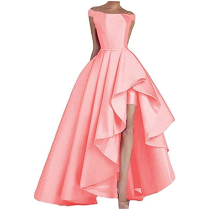 sd-hk Women's Off Shoulder Evening Prom Dresses High Low Wedding Gowns