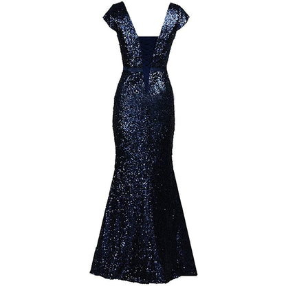 sd-hk Women's Off Shoulder Sequins Evening Dress Long Mermaid Side Slit Formal Dresses