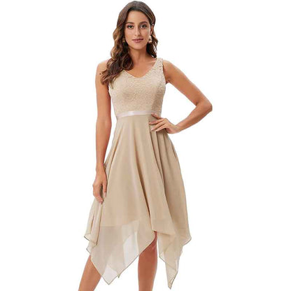 Women's Vintage Floral Lace Dress Asymmetrical Cocktail Bridesmaid Dress