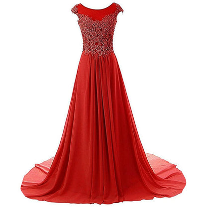 sd-hk Women Lace Bridesmaid Dress Chiffon Prom Dress Cap Sleeve Prom Dresses