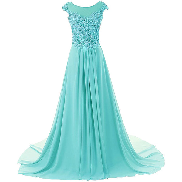 sd-hk Women Lace Bridesmaid Dress Chiffon Prom Dress Cap Sleeve Prom D ...