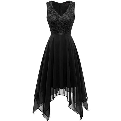 Women's Vintage Floral Lace Dress Asymmetrical Cocktail Bridesmaid Dress