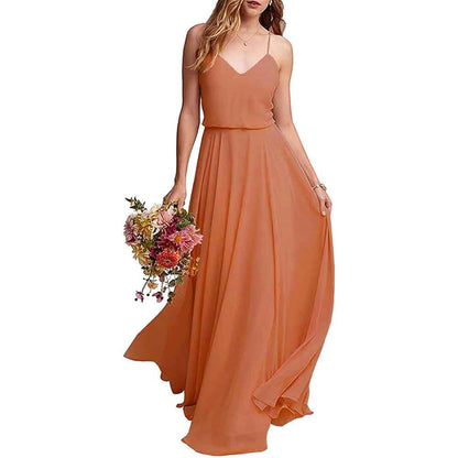 Women's Long Spaghetti Straps Prom Dress Chiffon Bridesmaid Dresses