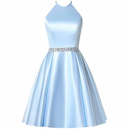 Short Prom Dress Halter Homecoming Dresses with Pockets Satin Cocktail Dress