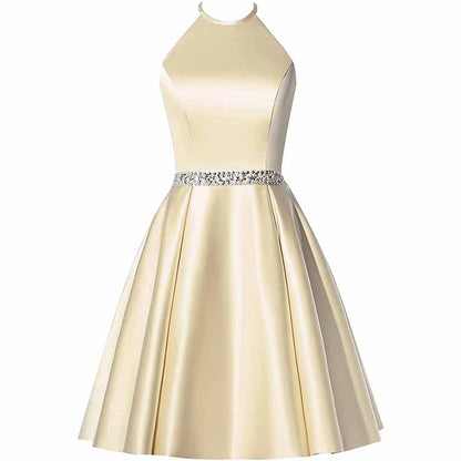 Short Prom Dress Halter Homecoming Dresses with Pockets Satin Cocktail Dress