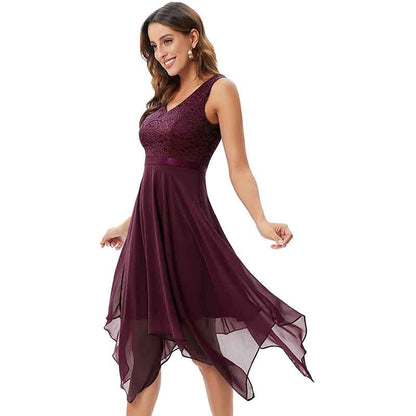Women's Vintage Floral Lace Dress Asymmetrical Cocktail Bridesmaid Dress