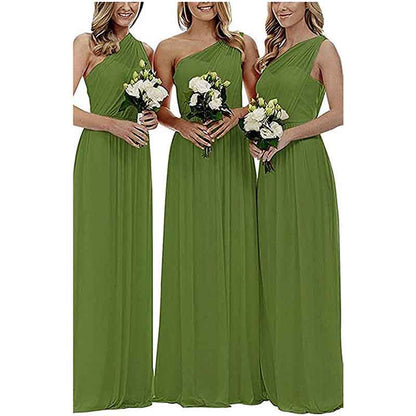 Women One Shoulder Bridesmaid Dresses Long Aline Chiffon Prom Evening Gown