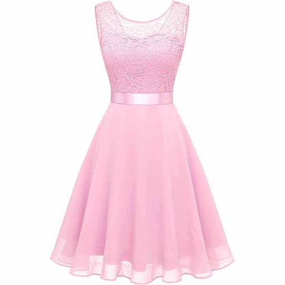 Women's Floral Lace Bridesmaid Dress A-line Swing Party Dress Short/Long Length