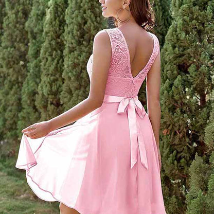 Women's Floral Lace Bridesmaid Dress A-line Swing Party Dress Short/Long Length