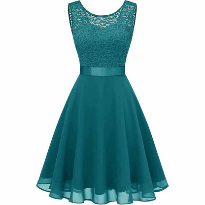 Women's Floral Lace Bridesmaid Dress A-line Swing Party Dress Short/Long Length