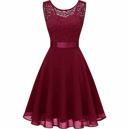 Women's Floral Lace Bridesmaid Dress A-line Swing Party Dress Short/Long Length