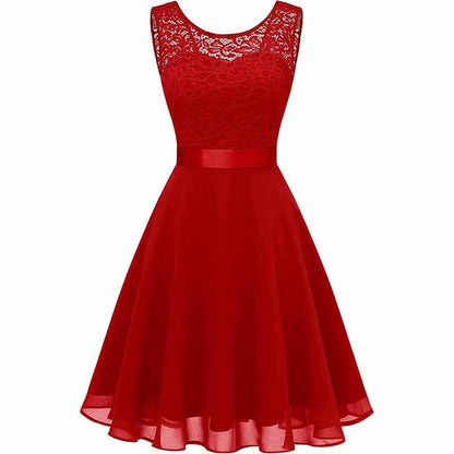 Women's Floral Lace Bridesmaid Dress A-line Swing Party Dress Short/Long Length