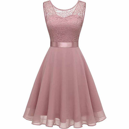 Women's Floral Lace Bridesmaid Dress A-line Swing Party Dress Short/Long Length