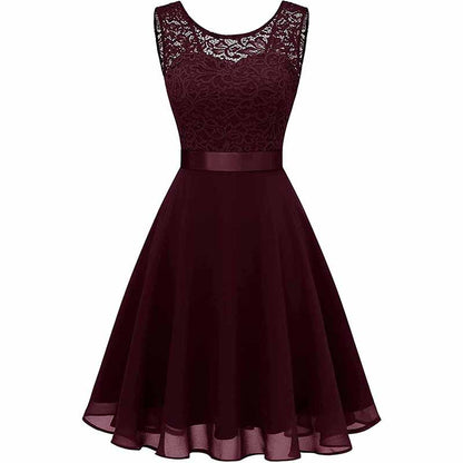 Women's Floral Lace Bridesmaid Dress A-line Swing Party Dress Short/Long Length