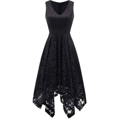 Women's Vintage Floral Lace Dress Asymmetrical Cocktail Formal Bridesmaid Dress